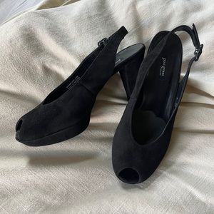 Paul Green Black Suede Peep Toe Slingback Pumps